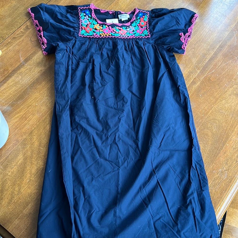 Jcrew factory girls dress.   Navy- with embroidered flowers